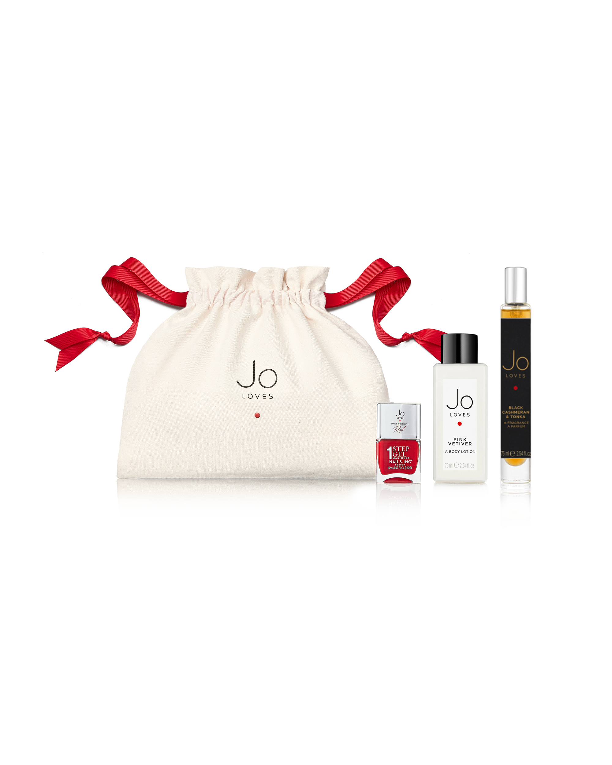 A Going Out Set: Black Cashmeran & Tonka, A Fragrance (10ml) + Red Dot Rouge A Nail Polish (14ml) + Pink Vetiver Body Lotion (75ml)